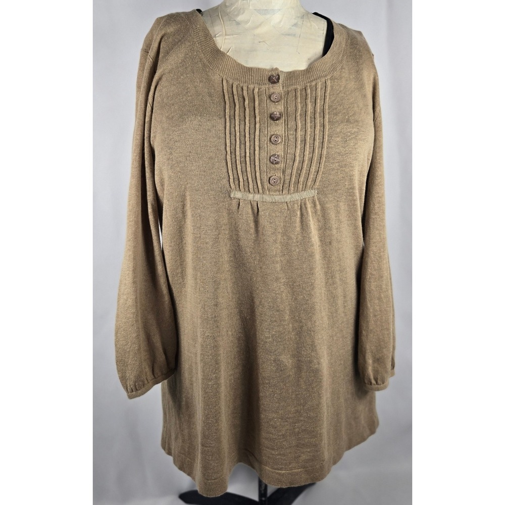 J.Jill Tunic Top Linen Blend Button Front Long Sleeve‎ Casual Knit Small Chic